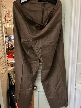 Linen-Blend Wide-Leg Pants in Brown